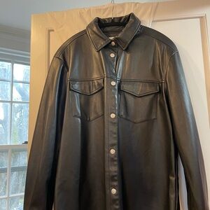 Avec Les Filles Black Faux Leather Shirt Jacket